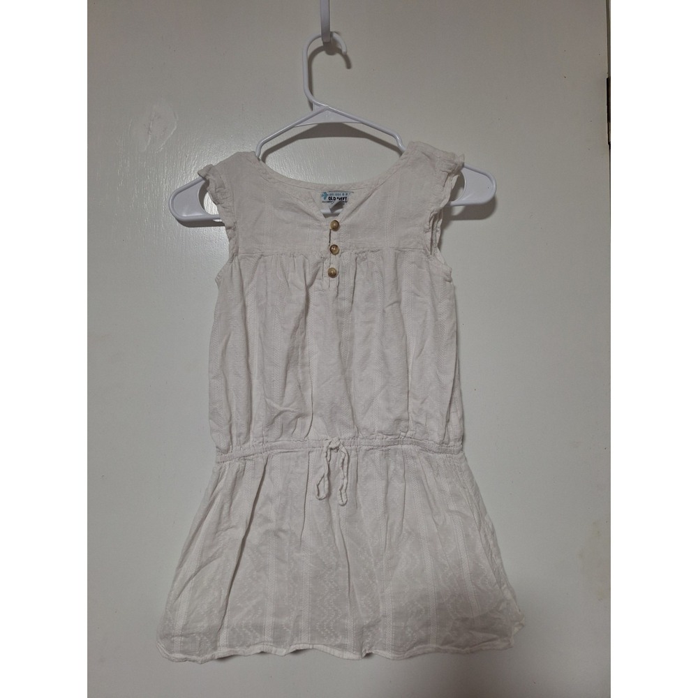 Old Navy Girls White Textured Eyelet Dress Size 6-7 Sleeveless Button